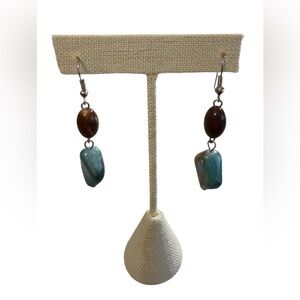 #666 Boho Turquoise & Brown Stone Dangle Earrings
